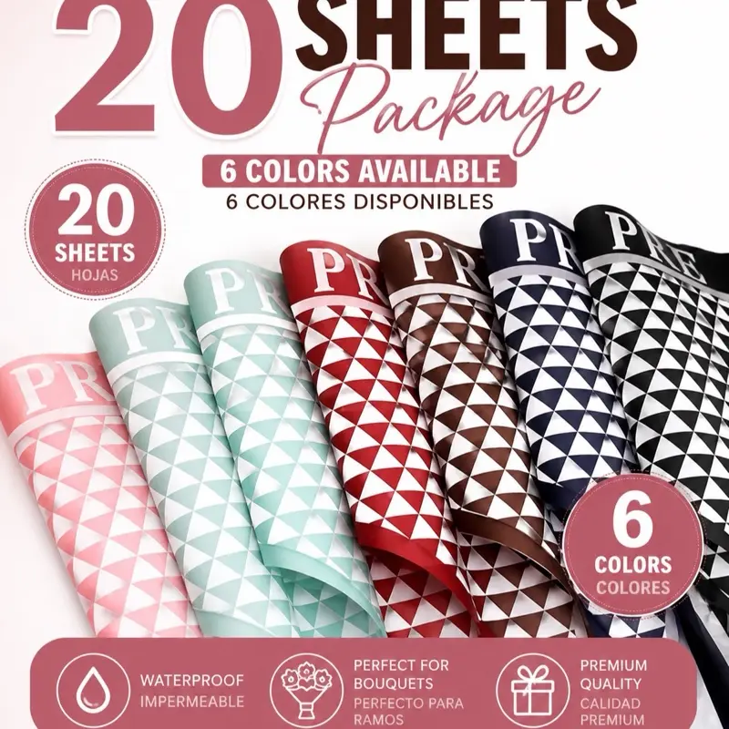 Waterproof Flower Wrapping Paper 20 Sheets 22x22 in | Premium Bouquet Wrap | Floral Gift Wrap | Multiple Colors