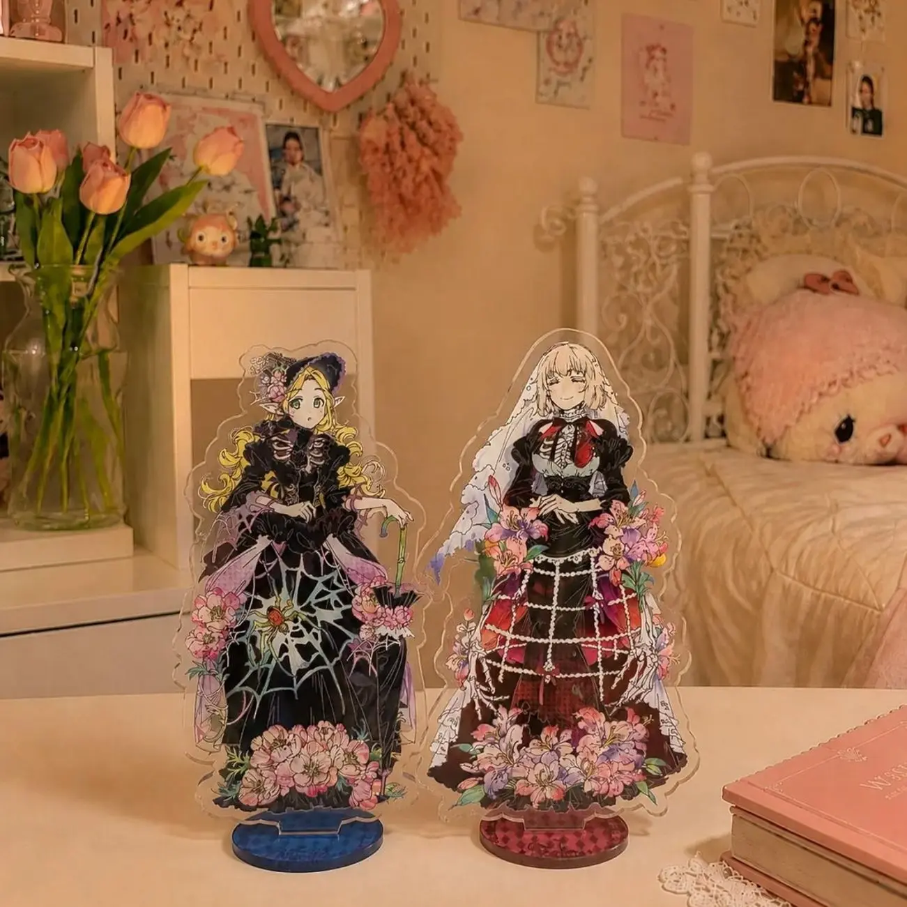 Marcille & Falin Acrylic Stand 16cm, Double Character Display Set, CNC Cut Desk Decor, Fantasy Collectible Gift for Fans