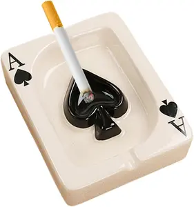 Creative Poker Ceramic Cigarette Ashtray - Handmade Cigar Ashtray for Outdoor & Indoor Use, Lighter Design, Modern Style, Portable for Home Office
