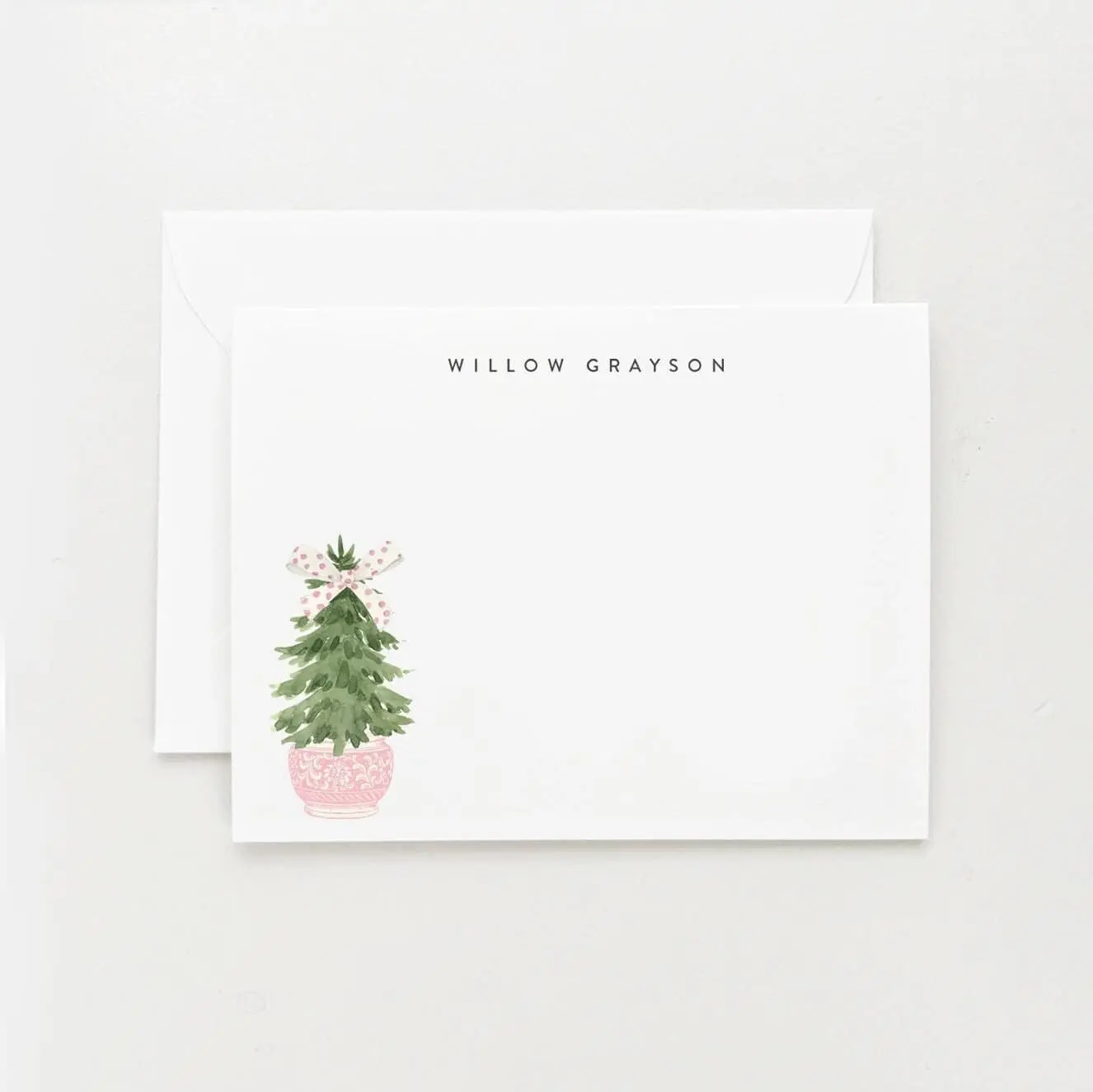 Chinoiserie Christmas Tree Stationery, Personalized Christmas Gift, Grandma Gift, Mom Holiday Gift, Set of 12 Watercolor Note Cards