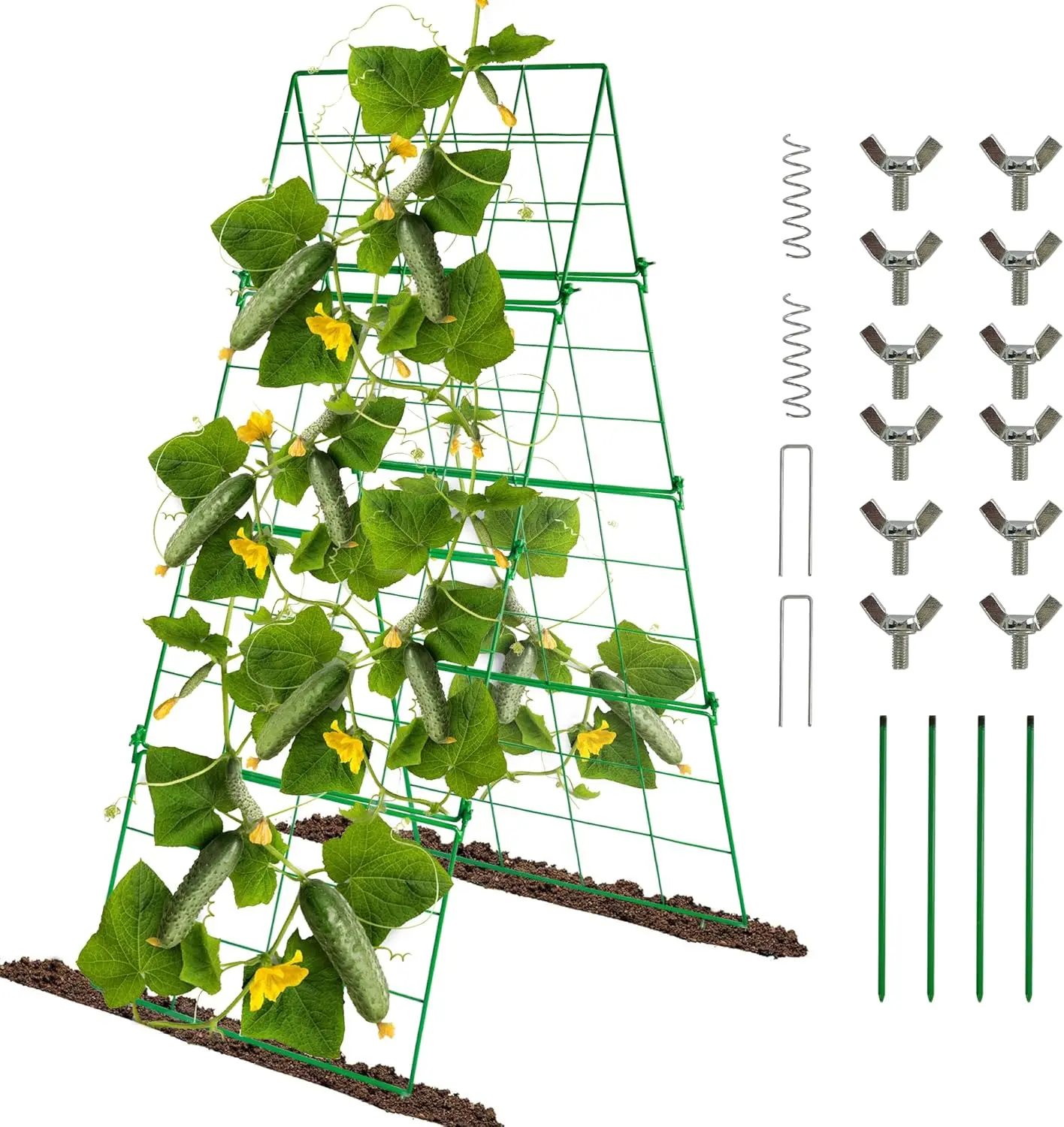 48" x 16" Foldable Metal Cucumber Trellis – Outdoor Plant Support Tower for Raised Beds, Climbing Vegetables, Vines & Fruits