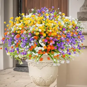 40 Bundles Artificial Fake Flowers, UV Resistant Faux Flowers Arrangement, Fake Plants Greenery Shrubs for Indoor Outdoors, Home Garden Patio, Porch, Hanging Planter, Window Box Farmhouse (Mix 5 Colors) Decor Decorative Colorful Ornaments