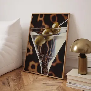 Martini Glass Leopard Print Poster: Chic Bar Cart Wall Art