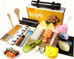 Sushi Making Kit, Pro Sushi Maker Bazooker Roller Kit with Guide Includes  Mat,  Mold, Sushi , Onigiri Mold, Chopsticks, Sauce Dishes, Rice Spreader&More  You Need DIY Sushi
