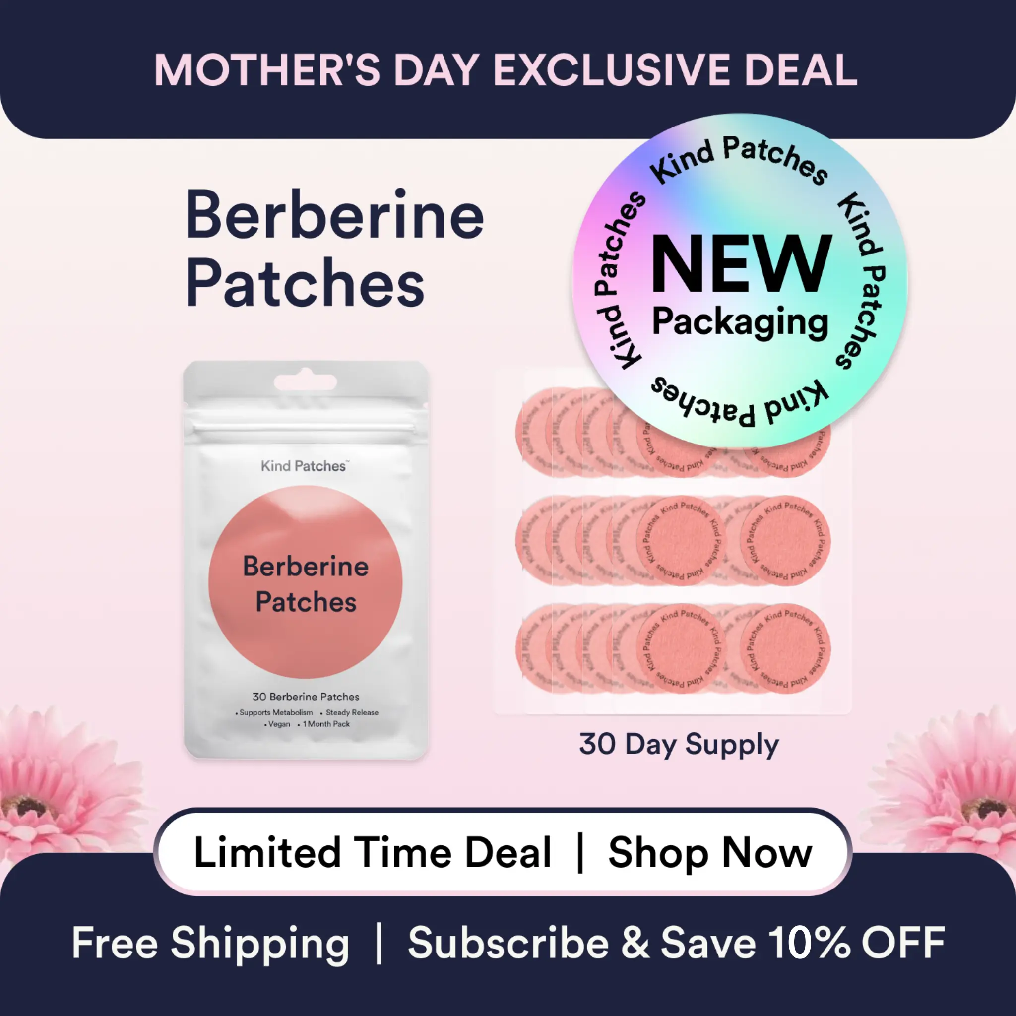 Kind Patches: 30 Berberine Patches, Steady Release, Vegan, 1 Month Pack
