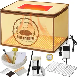 Bread Proofing Box Sourdough Starter Kit Foldable Bread Warmer Proofer Dough Proofing Basket Dough Starter Sourdough Baking Jar Supplies with Temperature & Timer