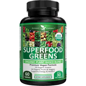 Organic Superfood Greens Tablets – Fruit & Vegetable Supplement with Alfalfa, Beet Root & Tart Cherry, Daily Antioxidant & Vitamin Support, 60 Ct