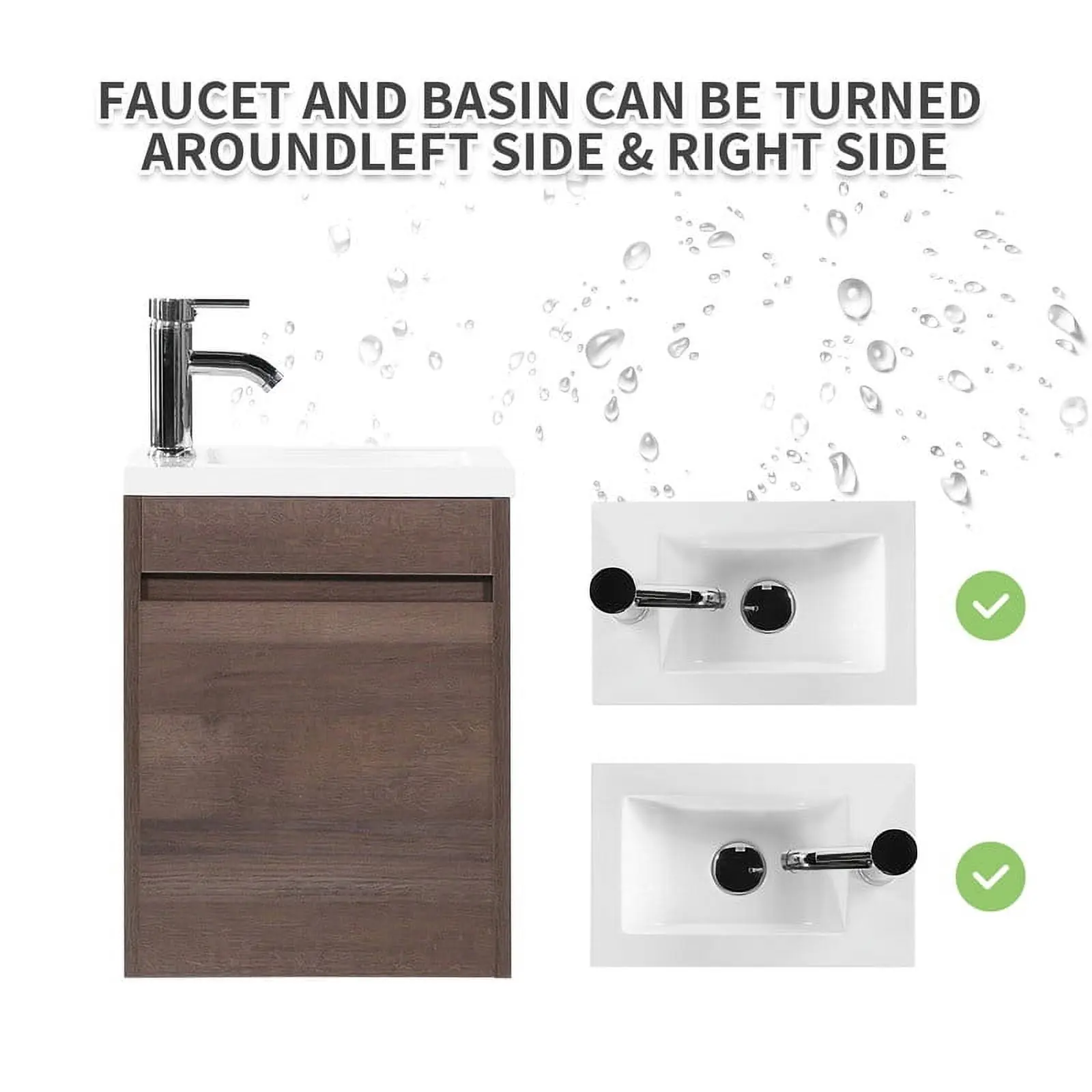 Walsport 16" Wall-Mount Bathroom Vanity Cabinet with Sink,Basin,Faucet,Wall Mounted Cabinet Set Design Bathroom Vanity for Small Space,Brown