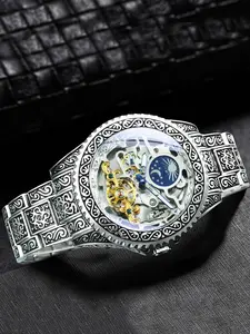 1pc Luxury Vintage Tourbillon Automatic Mechanical Watch for Men Golden Engraved Case Moon Phase Fashion Business Mens Watches Top Brand Casual Wristwatches