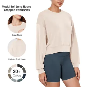 ODODOS Modal Soft Long Sleeve Cropped Sweatshirts for Women Oversized Crew Neck Pullover Crop Top Breathable Comfy summerwins