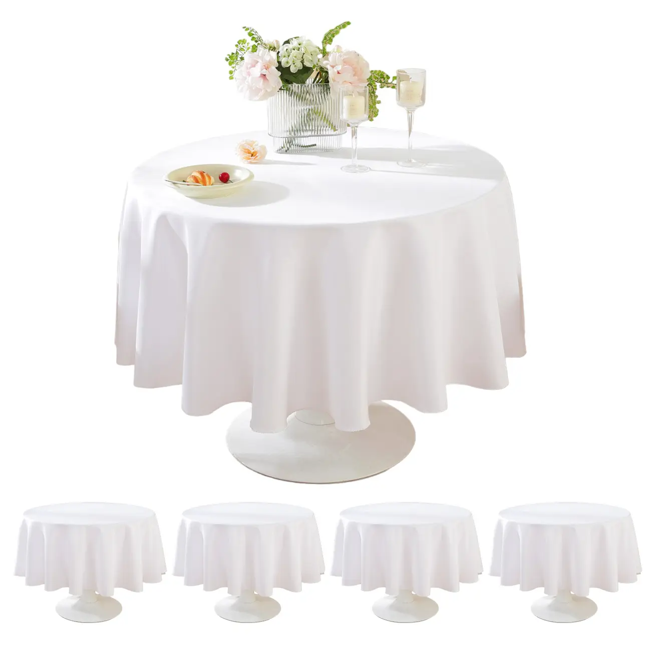 Craft And Party 5 Pack Round Premium Tablecloth Modern Wrinkle-Free Washable Polyester Tablecloths for Kitchen Dining Wedding Birthday Party Buffet Restaurant Banquet