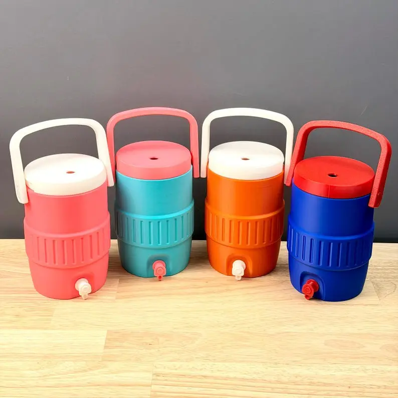 Retro Cooler Style Can Koozie Tumbler | Viral Mini Water Cooler Drink Holder | 12oz Can Holder with Straw Lid | Cute Party Cooler Cup