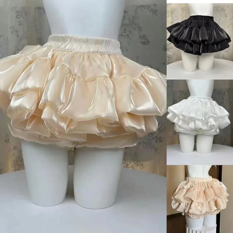 Women Pleated Bubble Mini Skirt Y2k Summer 2026 Ruffle Hem Elastic Waist Black White Puffy Short Skirt Cute A Line Balloon Skirt