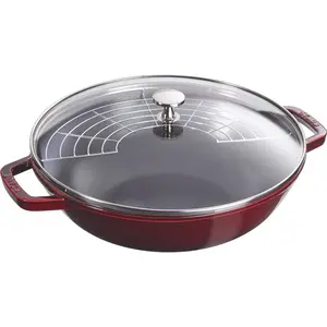 Staub Cast Iron Perfect Pan, Wok, 4.5-quart, serves 4-5, Made in France, Grenadine