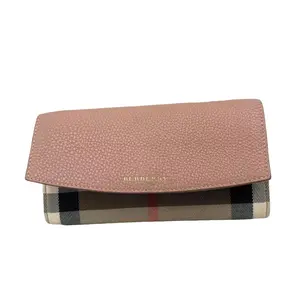Pre-owned BURBERRY Calfskin/Canvas Wallet House Check Flap Brown/Pink LNL0320
