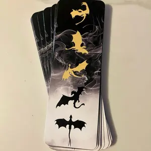 Fourth Wing Dragon Bookmark - Black and Gray Design with Dragon and Bat Motifs, Ideal for Book Organization