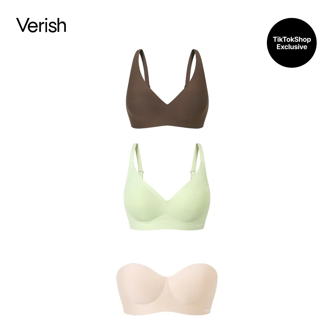 [VERISH] Cool Fit TRIO BUNDLE (Signature + Volume Fit + Off-Shoulder Volume) - SIZE UP RECOMMENDED - Seamless Wireless Everyday Bra for Women - Cooling Moisture-Wicking Fabric Fixed Padding Smooth Finish