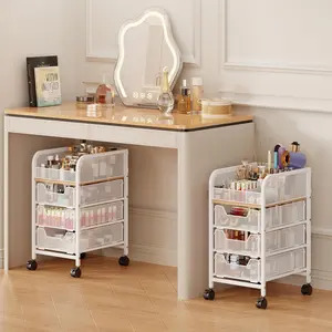 Rolling Makeup Cart Organizer with 3 Drawers, 4-Tier Narrow Floor Skincare Organizers with dividers, Vanity Organizer  Display Cases for Makeup Brush, Hair Tool, White