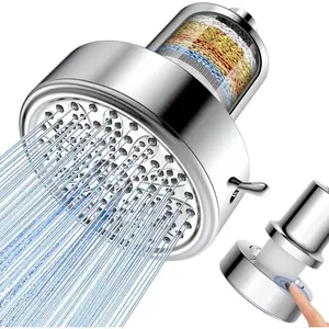 Filtered Shower  with Filters, High  6  Modes Rain ShowerHead for Hard Water, Remove 99.99% Chlorine, Heavy Metals for Healthier /Hair (Chrome, 5 Inch Round)