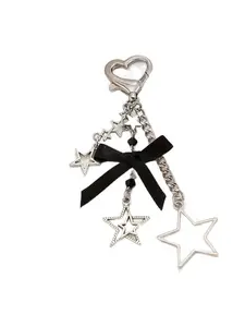 Silver Color Textured Phone Chain with Heart-Shaped Star Pendant, Key Fob & Camera Bag Clip, Keychain for Bags, Trendy Cute Keychain, Cool Keychains, Stylish Keychain, Perfect Gift for Girls