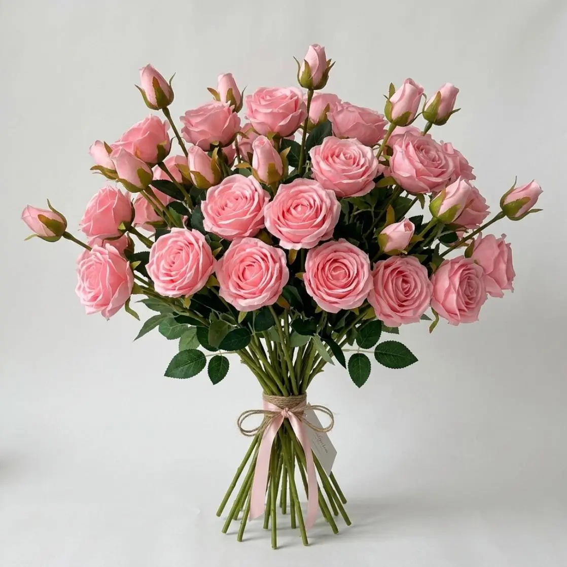 Royal Pink & Red Real-Touch Bouquet Artificial Flowers with Flexible Wire - Artificial Flower Arrangement, Eternal Bouquets, Table Decor for Home Vase, Party Use, Rose Pink-6Pcs