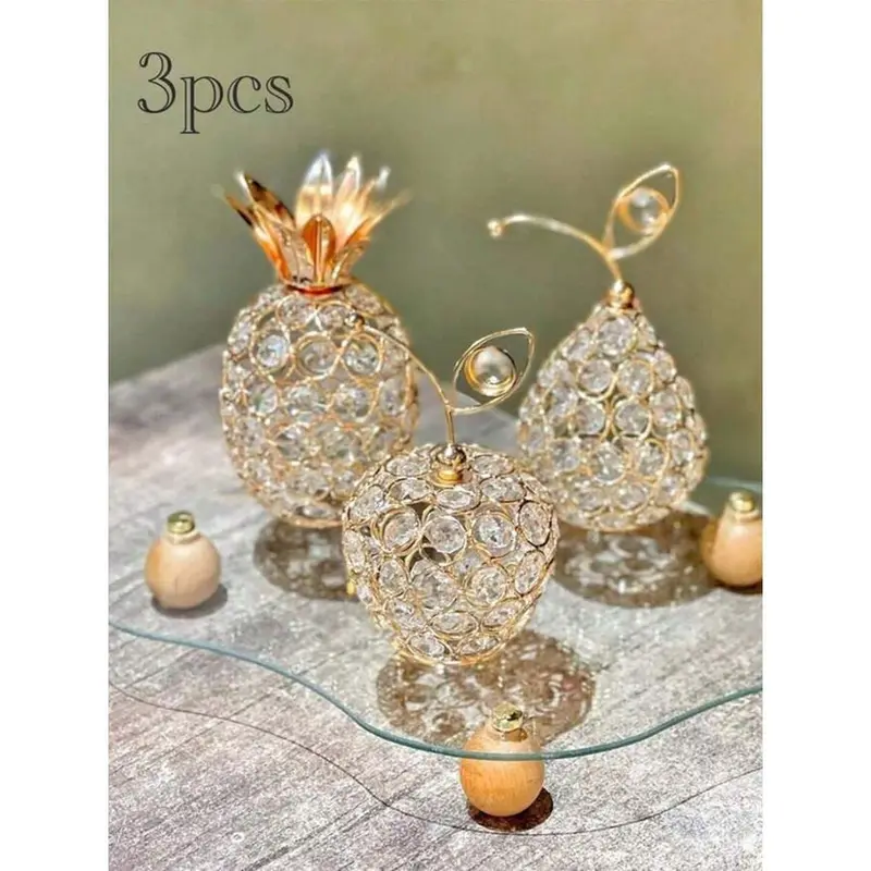 Crystal Metal Pineapple Tabletop Decor, Handmade Crystal Candle Holder, Hollow Fruit Decoration for Home, Party, Wedding, Holiday, Bar, Ornaments, Decoration Items, Candle Holders For Table Centerpiece