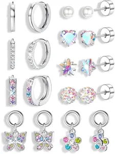 Hypoallergenic Earrings for Girls Women Surgical Stainless Steel Screw Back Stud Earrings for Girls Sensitive Ears Hoop Earrings Set Kids Earrings Toddler Earring Over 4 Years Old