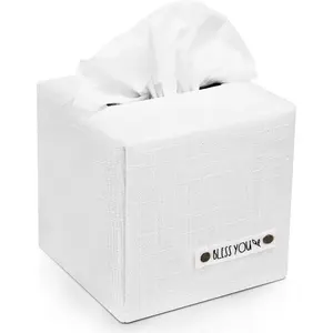 Stylish Tissue Box Cover - This White Linen Holder Instantly Covers Your Square Tissue Boxes - The  Cube Cover for Your Bathroom and