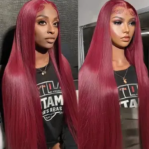 200 Density 30 32 Inch 99J Burgundy Colored Wig Straight 13x4 Lace Front Human Hair Wig 13x6 HD Lace Frontal Wigs Red Remy Brazilian Wine