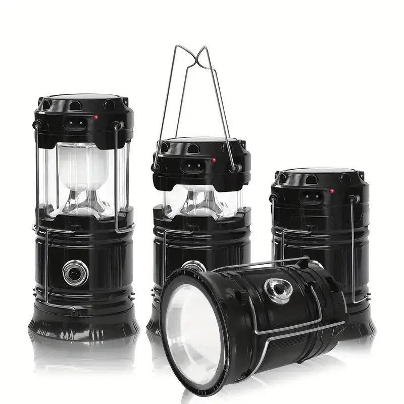 4-Pack Collapsible Portable LED Camping Lanterns - Lightweight, Waterproof, Solar & USB Rechargeable LED Rechargeable Flashlights Survival Kits for Home Emergency Power Outages, Hiking, High Performance Flashlight
