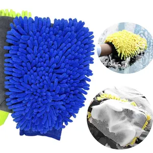 Car Wash Mitt Microfiber 2-Pack, Scratch-Free & Lint-Free, Double-Sided Chenille & Coral Fleece, Waterproof, 10.25"x7.5", & Blue
