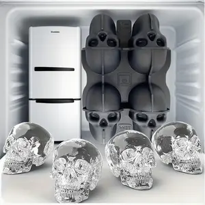 Skull Shaped Ice Cube Mold, 6 Grid Silicone Ice Cube Mold, Easy To Release Ice Mold for Party, Home Bar Accessories, Ice Cube Tray, Kitchen Utensils & Gadgets