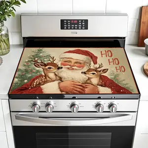Santa Deer Design Non-Slip Rubber Grill Mat, Stove Panel Protector, Christmas Decoration Gift, Durable Holiday Decor, Perfect for Parties and Home Kitchen
