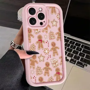 A Pink Fashionable Christmas Gingerbread Man And Christmas Tree TPU Shockproof Full-Cover Case Designed for Precise Protection, Phone Case Compatible with iPhone 17 Air 16 16e 15 14 13 12 11 Pro Max Plus X XS