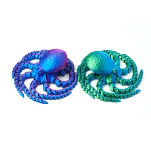 2pcs 3D printed octopus model toys, flexible joint animal doll statues, home and office desk decorations, holiday surprise gifts Ornaments