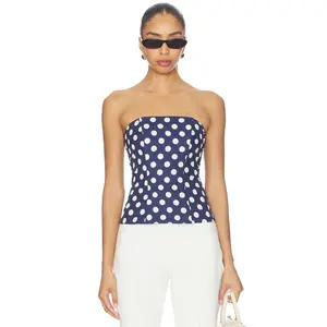MORE TO COME Tina Corset Top in Navy & White Polka Dot