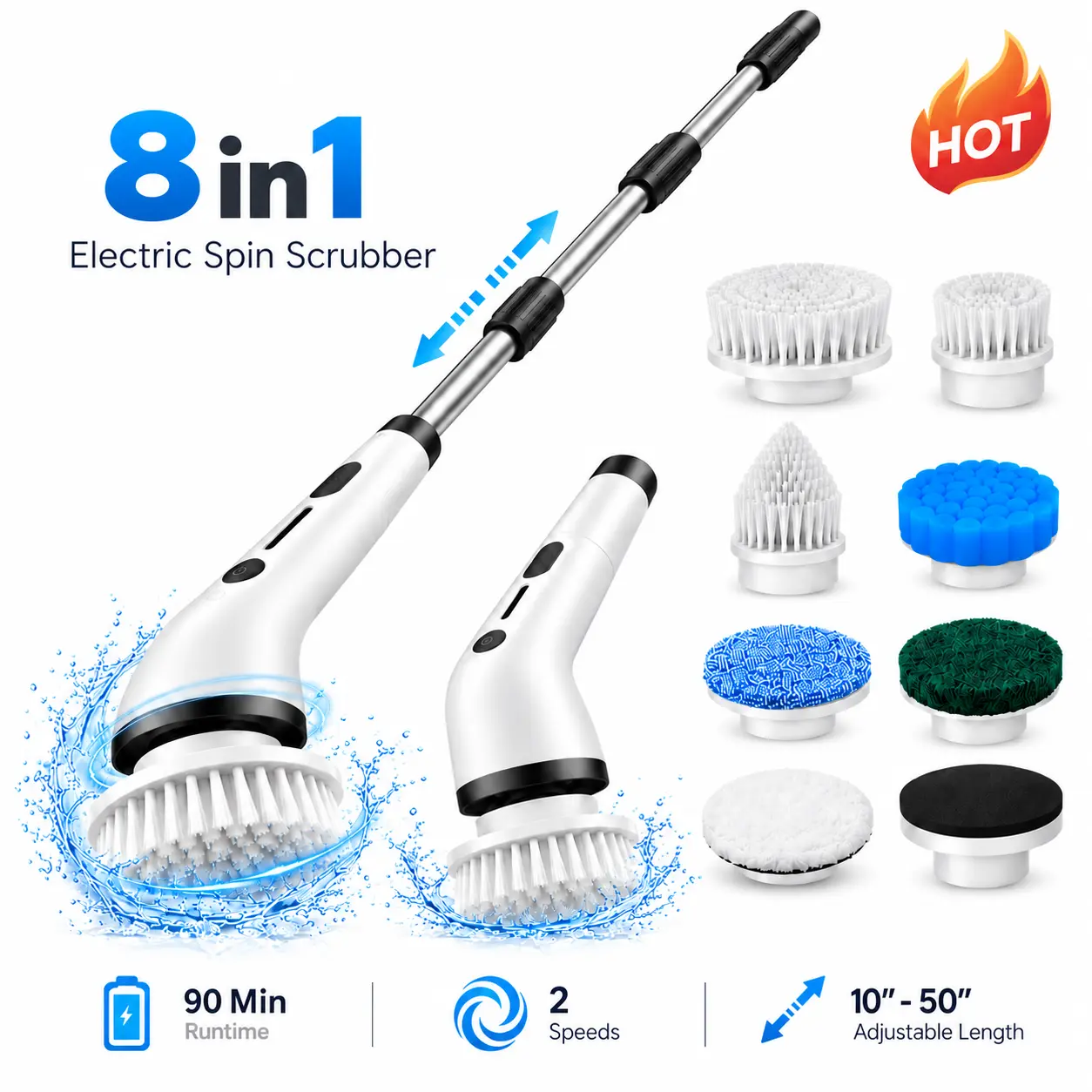 Cordless Electric Spin Scrubber - 2026 Christmas Gift, Cordless Cleaning Brush, Durable Power Scrubber, Ergonomic, Adjustable, Back/Knee Friendly, USB-C Fast Charge, IPX7 Waterproof, Moisture Resistant Deep Cleaning Tool for Bathroom, Shower Floor