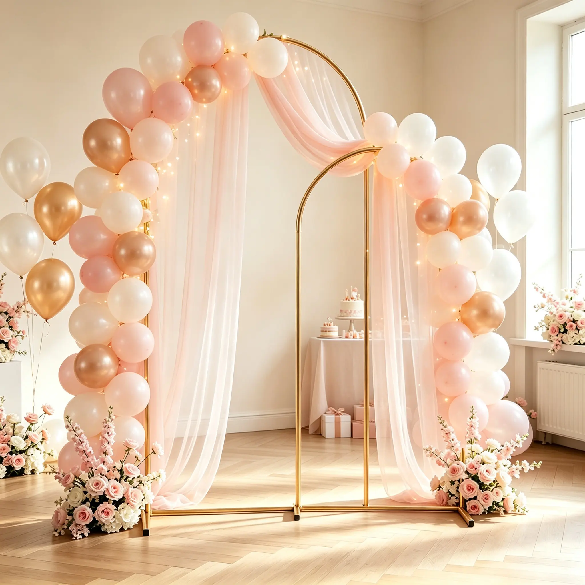 Gold Metal Arch Backdrop Stand,5FT/6FT/6.6FT/7.2FT Single And Multi Arch Options,Stable Wedding Arch Frame With Rectangular Base For Balloon Garland,Flowers,Ceremony,Birthday,Baby Shower,Graduation,Engagement,Photo Booth,Indoor Outdoor Party Decor