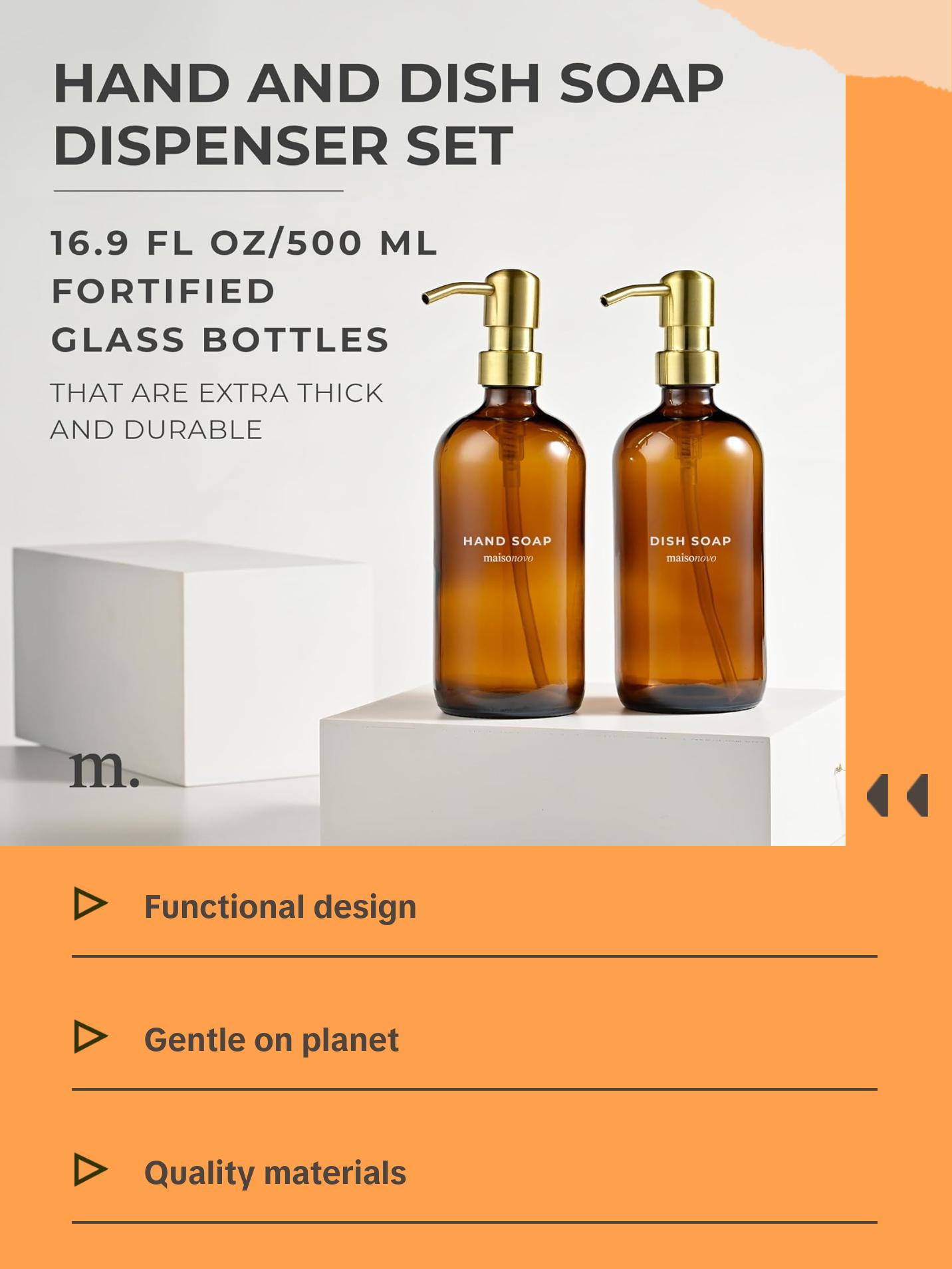 MaisoNovo Soap Dispensers 2-Piece Set | Soap and Lotion Dispenser Set | Hand Soap Dispenser | 16.9oz Black Bottles with Black Pumps Set of 2