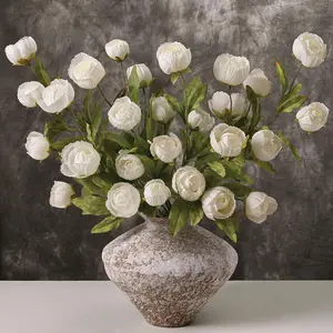 6-piece set of imitation silk peony flower vase decoration -4 simulated peony branches with stems DIY bouquet center decoration, wedding filling arrangement, bathroom decoration
