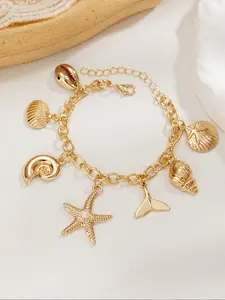 Boho Style Shell & Starfish & Mermaid Tail Design Charm Bracelet with Charms, Fashion Jewelry for Party, Daily Clothing Decor, Trendy All-match & Exquisite Jewelry for Birthday Gift