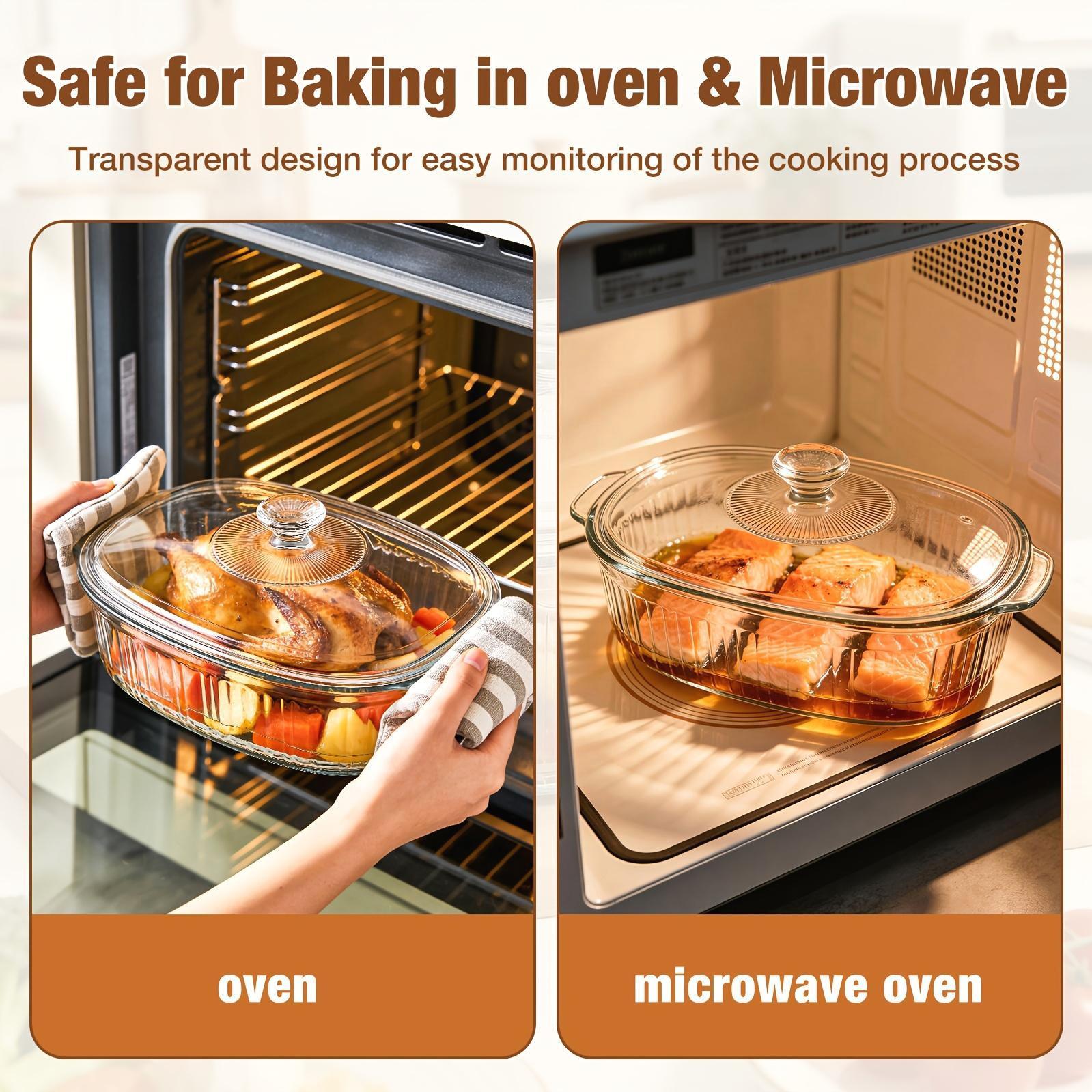 Glass Baking Dish with Lid Set, Casseroles with Glass Lids, 61oz, 95oz, Oven & Microwave Safe, Versatile Deep Glasses Food Container for Baking, Cooking; with Ideal for Desserts, Chicken, Pasta, for Holidays