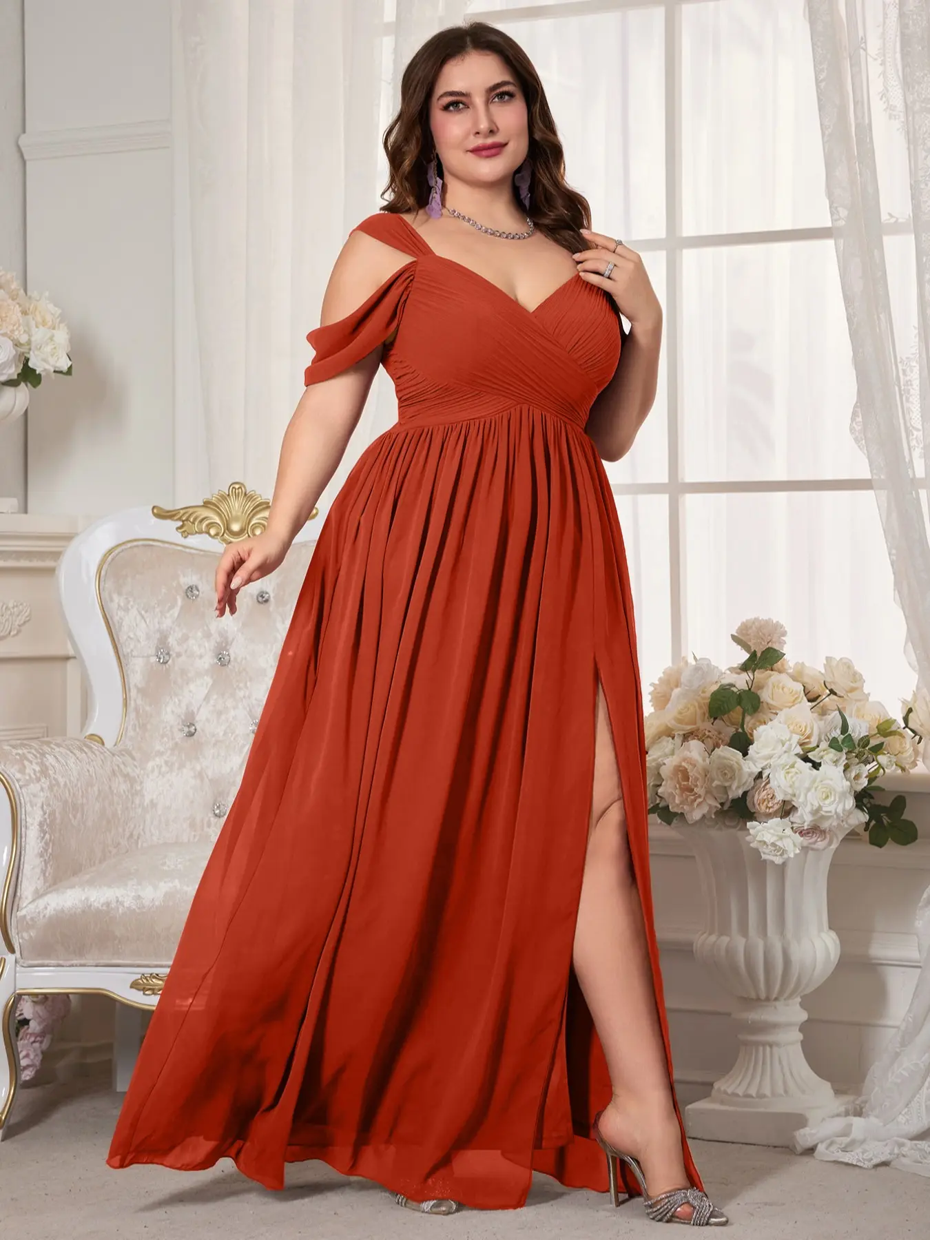 Elegant Chic V Neck Backless Ruched Waist Chiffon Maxi Dress, Womenswear, High Slit Bridesmaid Gown, Pure Color Flowy A-Line, Perfect for Weddings - TikTok Shop Elegant Chic V Neck Backless Ruched Waist Chiffon Maxi Dress, Womenswear, High Slit Bridesmaid Gown, Pure Color Flowy A-Line, Perfect for Weddings - TikTok Shop