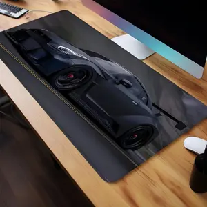 Carbon Fiber Sports Car Design Mouse Pad, Rectangle Gaming Mouse Pad, Non-Slip Rubber Base Stitched Edge Desk Pad for Home Office