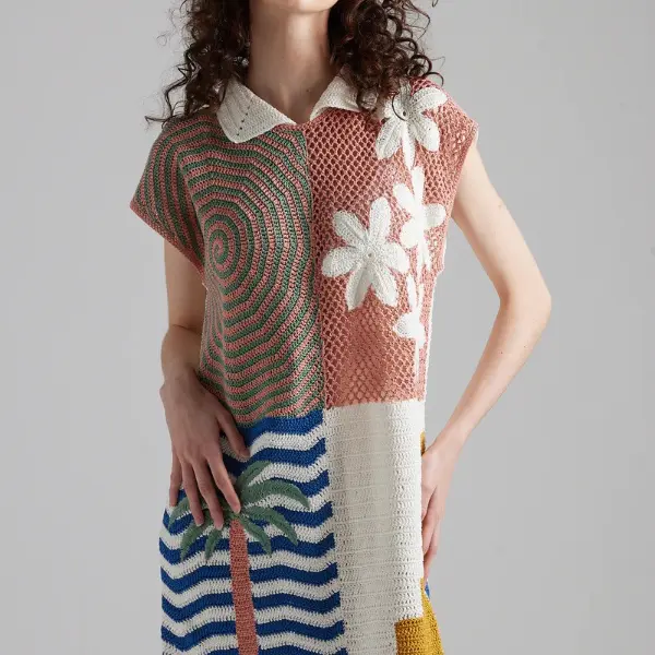 POSITANA First Born Knits Hand-Crocheted Mini Dress in Boho Chic Style with Sustainable Pima Cotton and Comfortable Fit