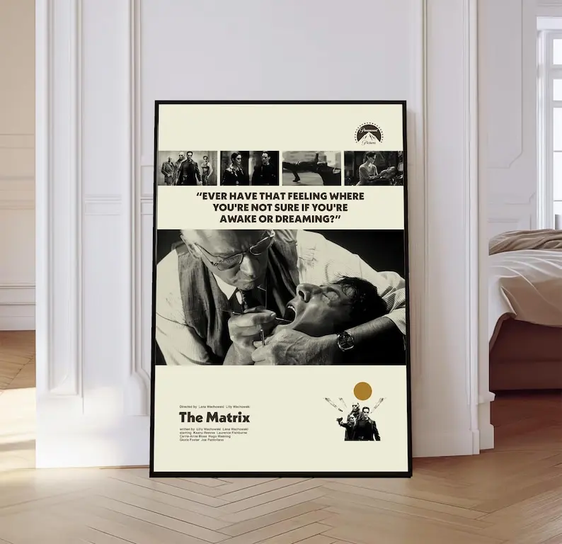 The Matrix Poster, The Matrix Movie Poster, Mid century Art, Retro Modern Poster, Black And White Poster, Vintage Movie Poster, Gift for him