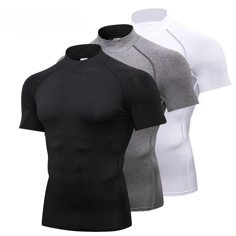 Men's Fitted Short-Sleeve Turtleneck Gym T-Shirt - Breathable Compression Sportswear for Gym, Basketball & Quick-Drying Runnings, Shortsleeve, Male, All Seasons, Blackturtleneckshortsleeves, Sporty Sports Tops