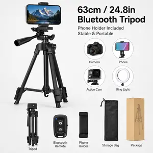 Yj Series Lightweight Aluminum Tripod Stand, Extendable Phone & Camera Holder, Portable Floor Tripod for Tiktok Live, Vlog, Photography & Video Recording