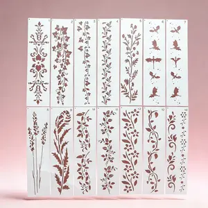 14pcs Vine Floral Painting Templates, Reusable Plastic Art Stencils for Wood Walls Fabric Paper, Washable Decorative Home Supplies