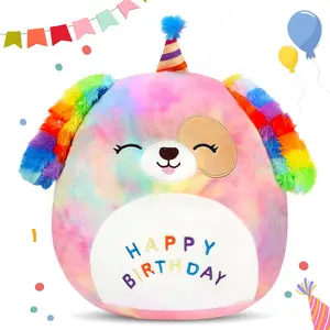 12'' Original Rainbow Birthday Dog Plush Pillow Soft Puppy Plush Toy Cute Dog Stuffed Animal Birthday Gifts for Kids Toddlers